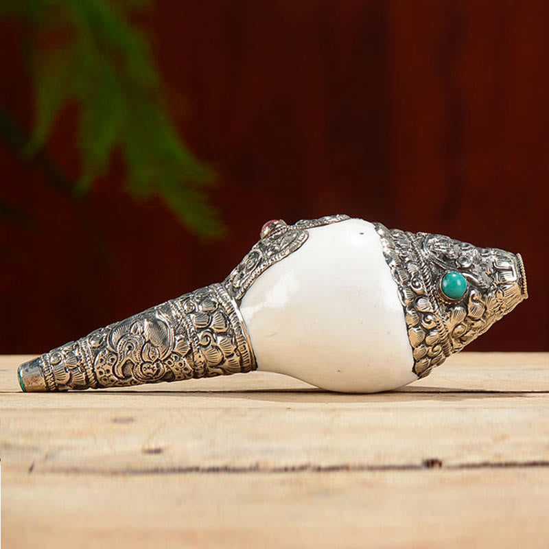 Tibetan Natural Shankha Conch Shell Dragon Decoration