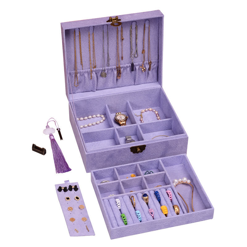 Two-Layer Flannel Jewelry Box with Lock for Zen Decor
