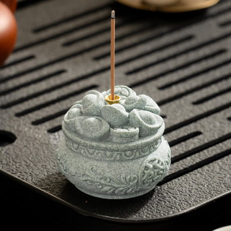 Green Sandstone Fu Incense Burner | Prosperity Desk Decor