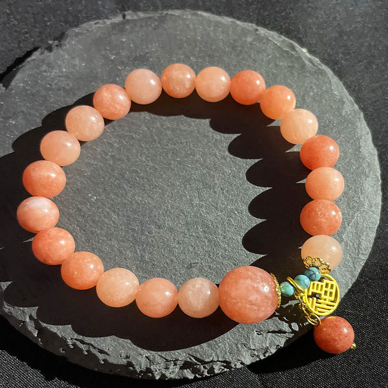 Natural Stone Turquoise Fu Character Luck Bracelet
