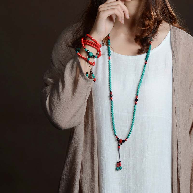 Unisex Turquoise Black Onyx Red Turquoise Protection Bracelet