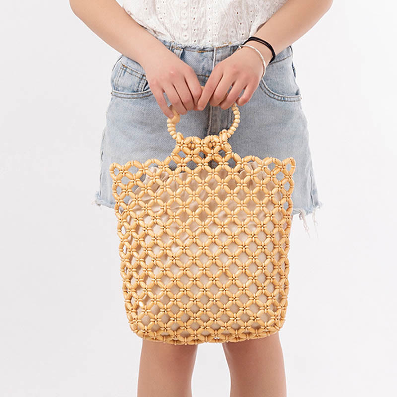 Hand-Woven Wooden Beads Bag 30cm Eco-Friendly Accessory