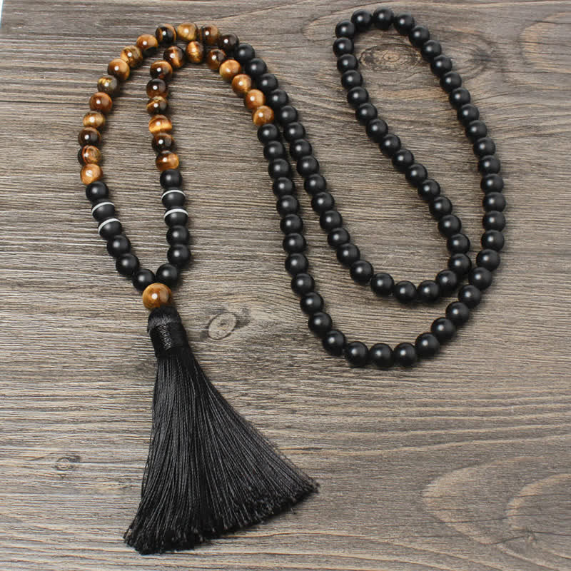 86cm Black Onyx Tiger Eye Fortune Necklace | Protection & Strength