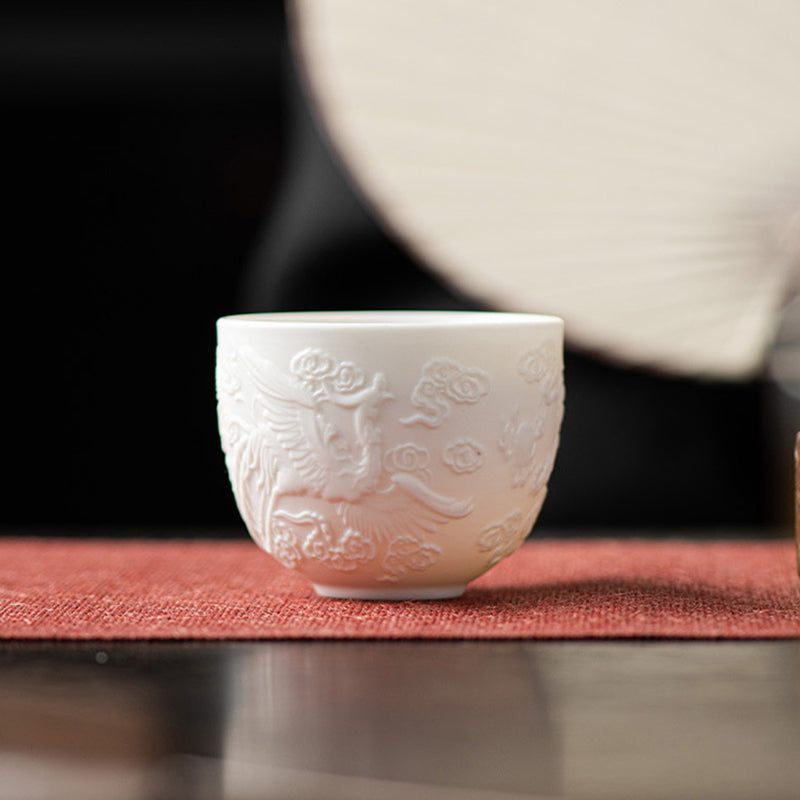 Dragon Phoenix White Porcelain Zen Decor Teacup 115ml