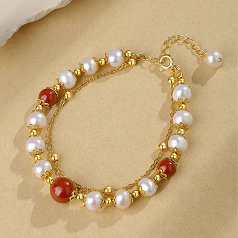 Pearl Cinnabar 925 Silver Wisdom Double Layer Chain Bracelet