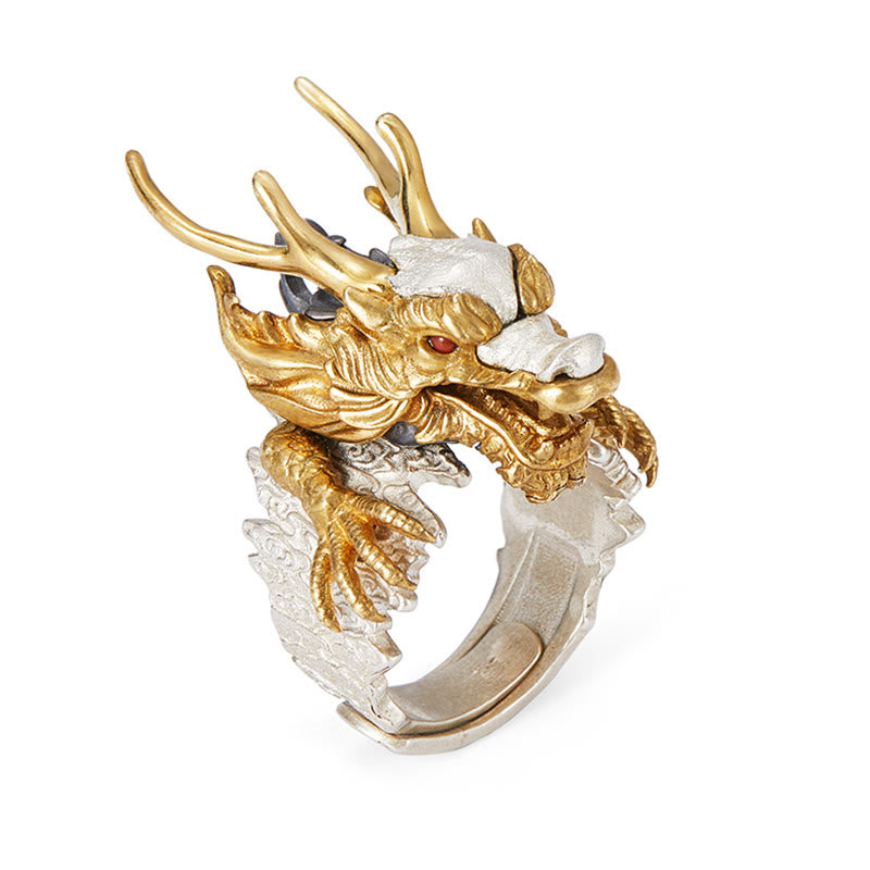 925 Sterling Silver Adjustable Dragon Protection Success Ring