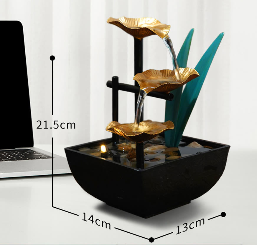 Three Layers Lotus Waterfall Fountain | Zen Tabletop Decor
