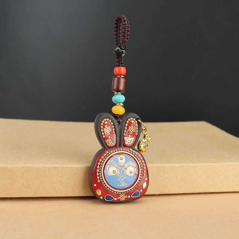 Ebony Five God of Wealth Thangka Key Chain Spiritual Jewelry