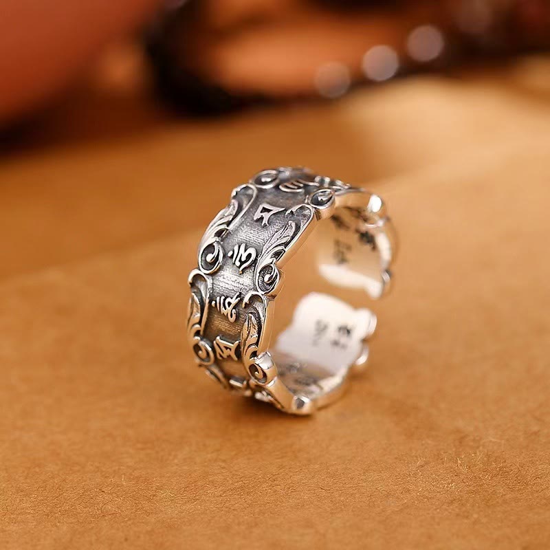 Adjustable Copper Om Mani Padme Hum Ring for Peace & Wisdom