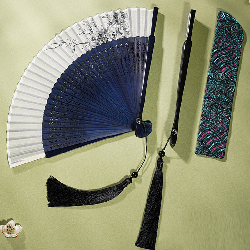 21cm Chinese Folding Fan | Bamboo & Polyester Flower Design