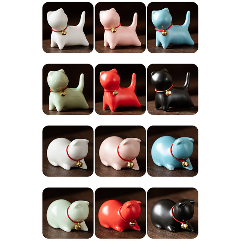 Mini Ceramic Cat Tea Pet | Sitting & Standing Figurine 5cm