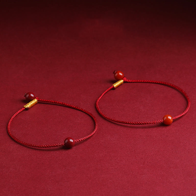 Cinnabar and Red Agate Red String Blessing Bracelet