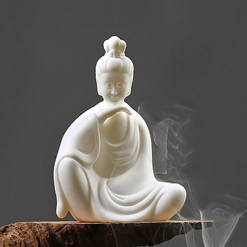 Ceramic Avalokitesvara Buddha Statue LED Blessing 8x11.5cm