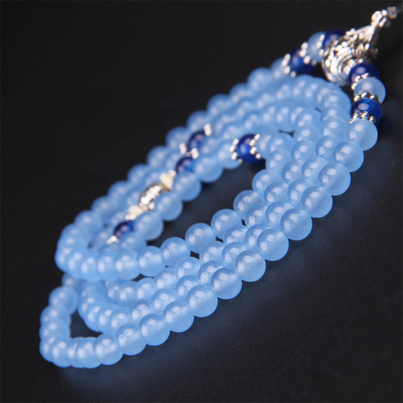 108 Beads Blue Crystal Gemstone Mala Bracelet 6mm Healing
