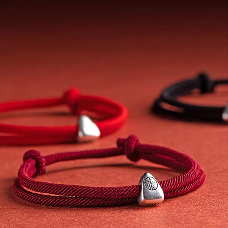 925 Sterling Silver Handmade Fu Character Blessing Bracelet