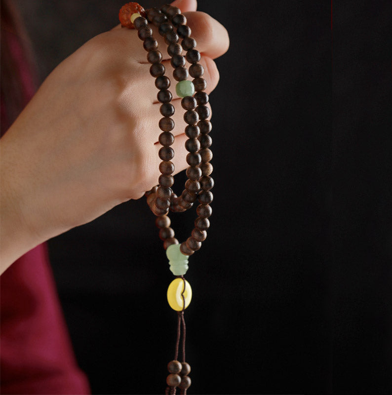 8mm Agarwood Jade Wood Mala Beads Bracelet for Balance