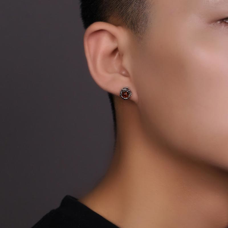 Sterling Silver Amber Dragon Success Stud Earring