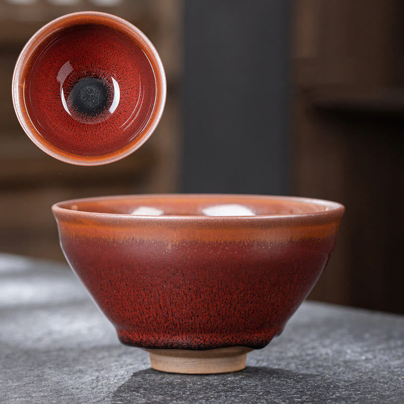 Vintage Red Brown Chinese Jianzhan Porcelain Teacup for Zen Decor