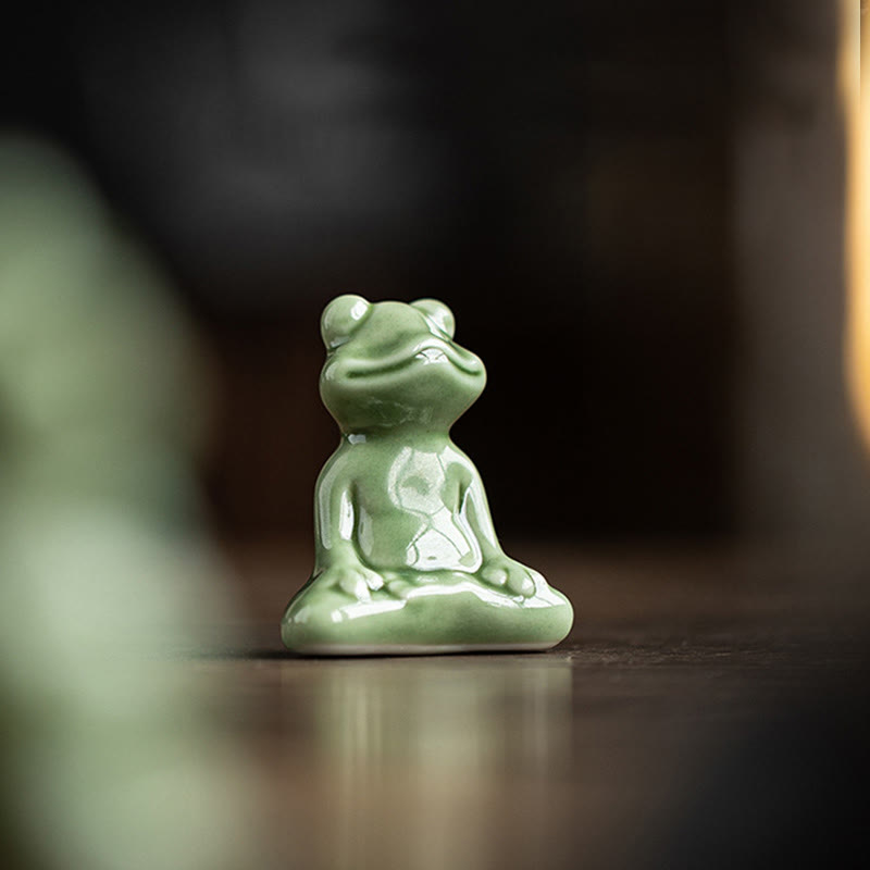 Mini Ceramic Meditation Frog Figurine for Luck & Wealth