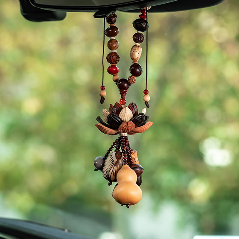 Boxwood Peach Wood Bodhi Seed Lotus Car Hanging Charm