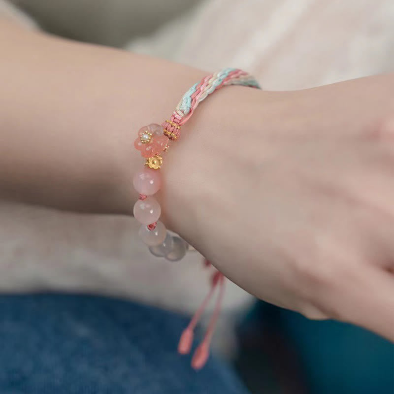 Reincarnation Knot Agate Bracelet with Peach Blossom Charm