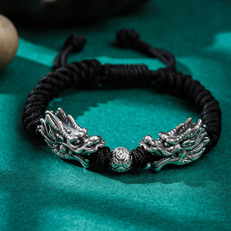 Sterling Silver Double Dragon Bracelet | Luck & Protection