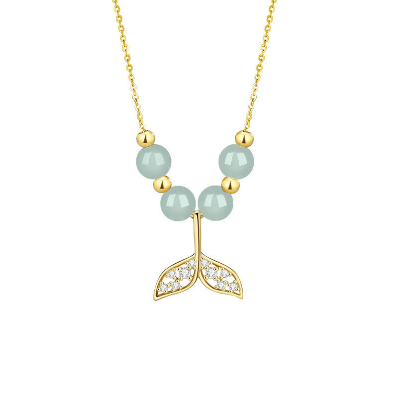 925 Sterling Silver Hetian Jade Luck Fishtail Necklace