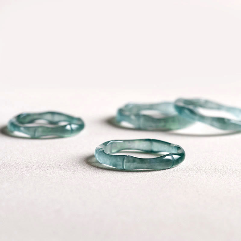 Natural Jade Prosperity Ring | Bamboo Design, 15-20mm