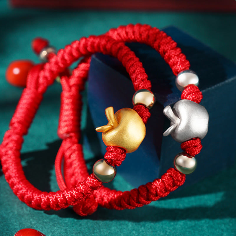 999 Sterling Silver Apple Red String Protection Bracelet