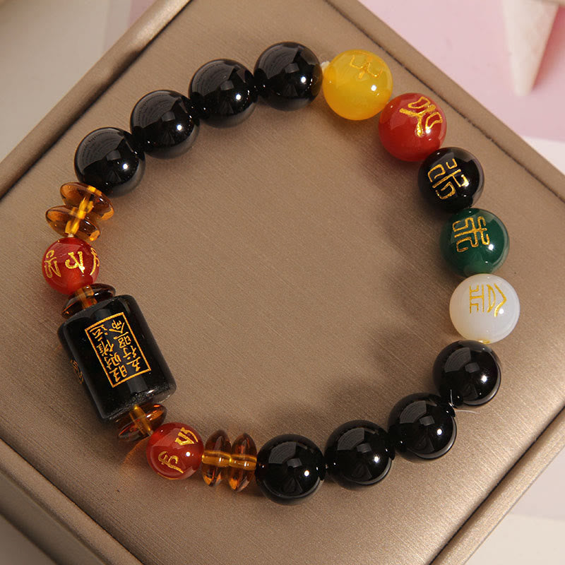 Five Elements Black Onyx Agate Bracelet for Wisdom & Wealth