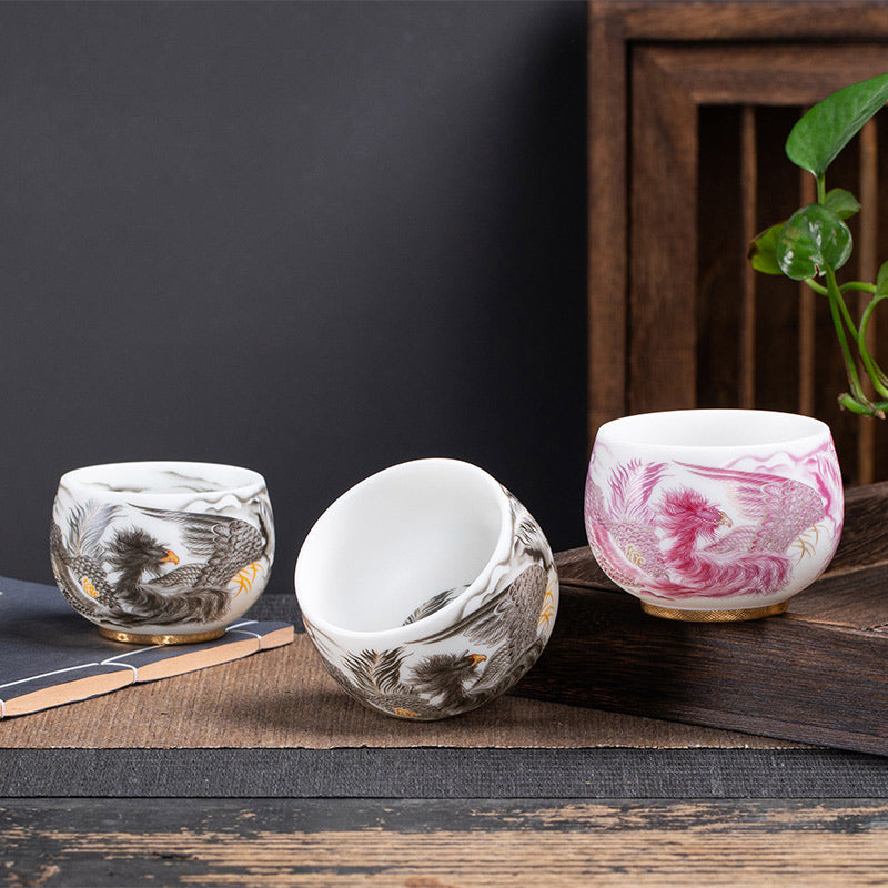 Porcelain Phoenix Ceramic Tea Cup 185ml with Gift Box