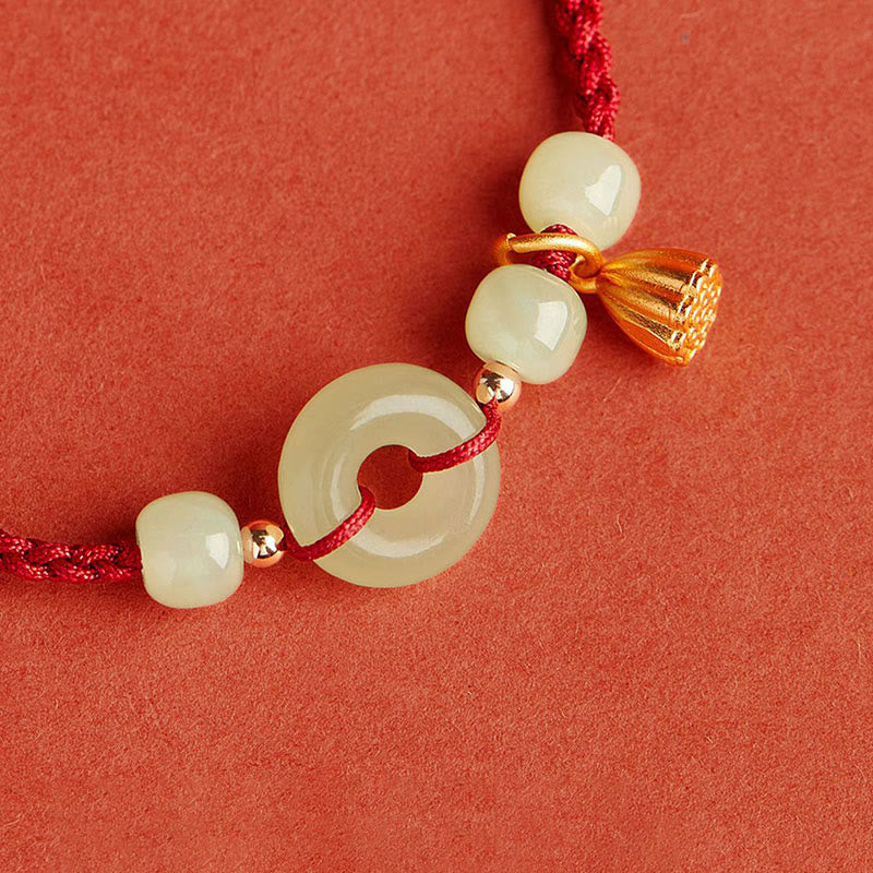Jade Lotus Peace Buckle String Bracelet for Abundance