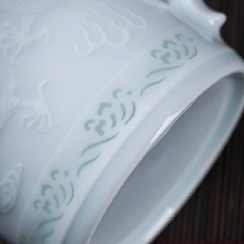 420ml Jingdezhen Porcelain Zen Tea Cup with Dragon Phoenix Design