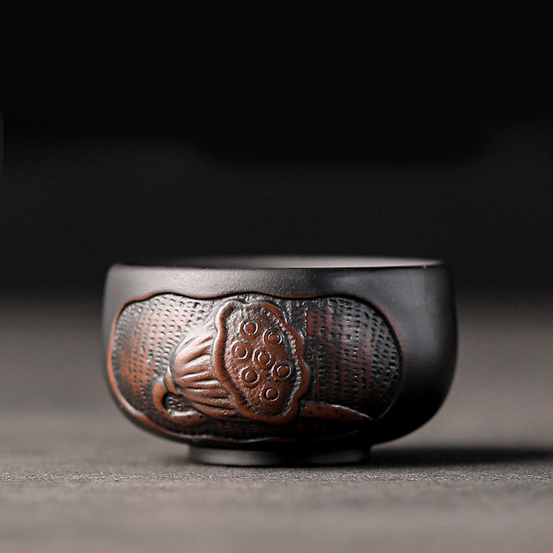 Ceramic Zen Teacup with Lotus & Dragon Design - 130ml Bowl