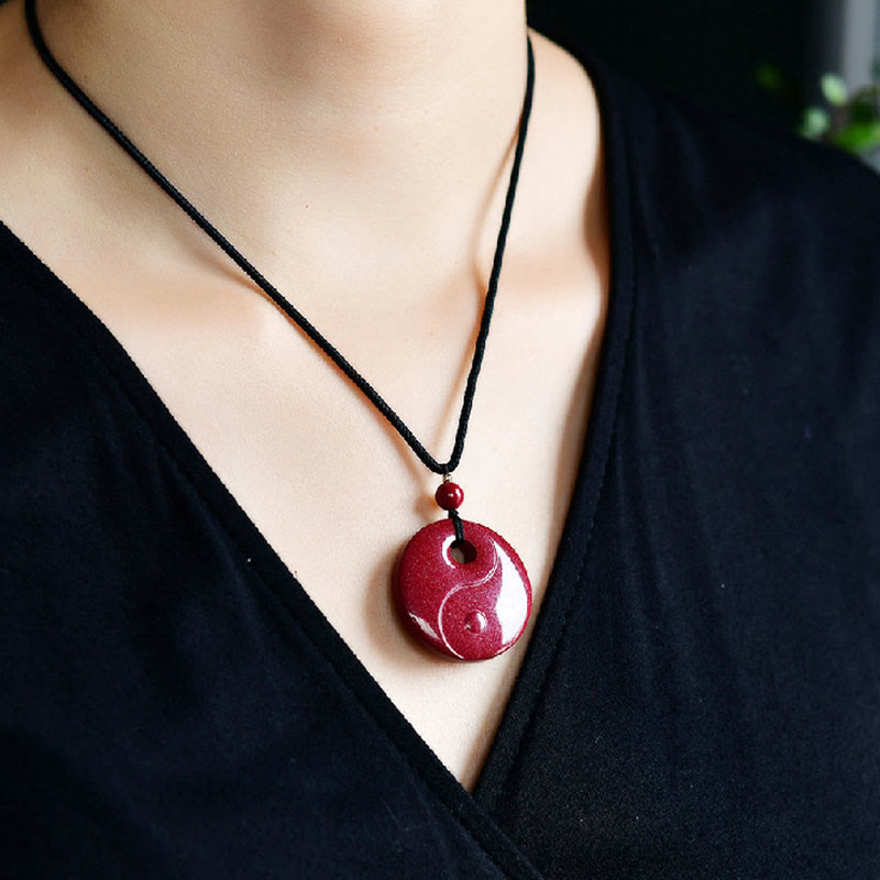 Cinnabar Buddha Necklace with Laughing Buddha & Yin Yang Pendant