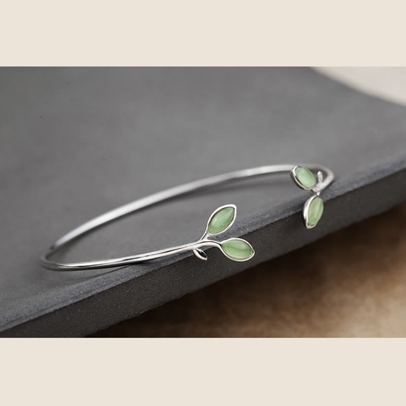 Copper Cat Eye Leaf Pattern Support Cuff Bracelet