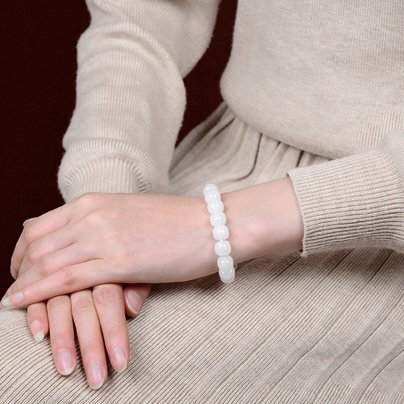 8mm White Jade Protection Bracelet for Happiness & Luck