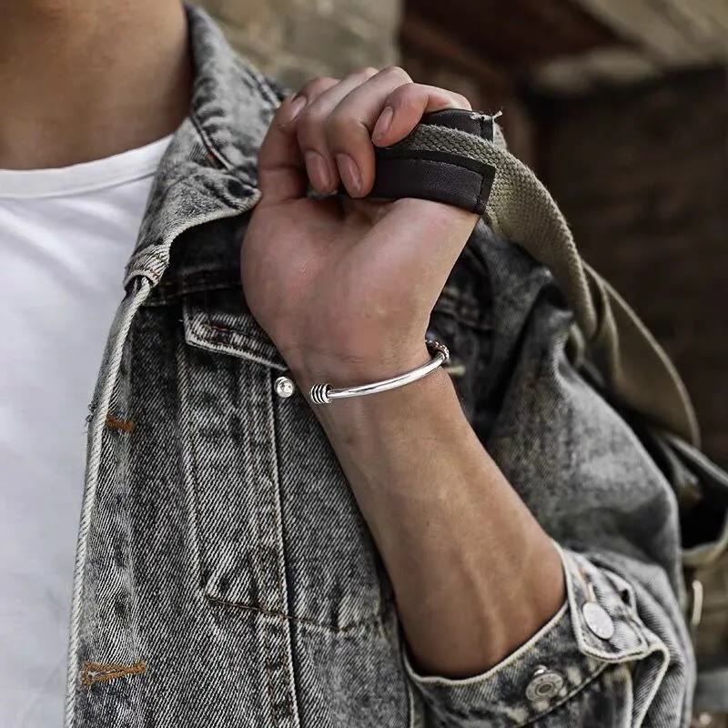 Unisex White Copper Om Mani Padme Hum Peace Cuff Bracelet