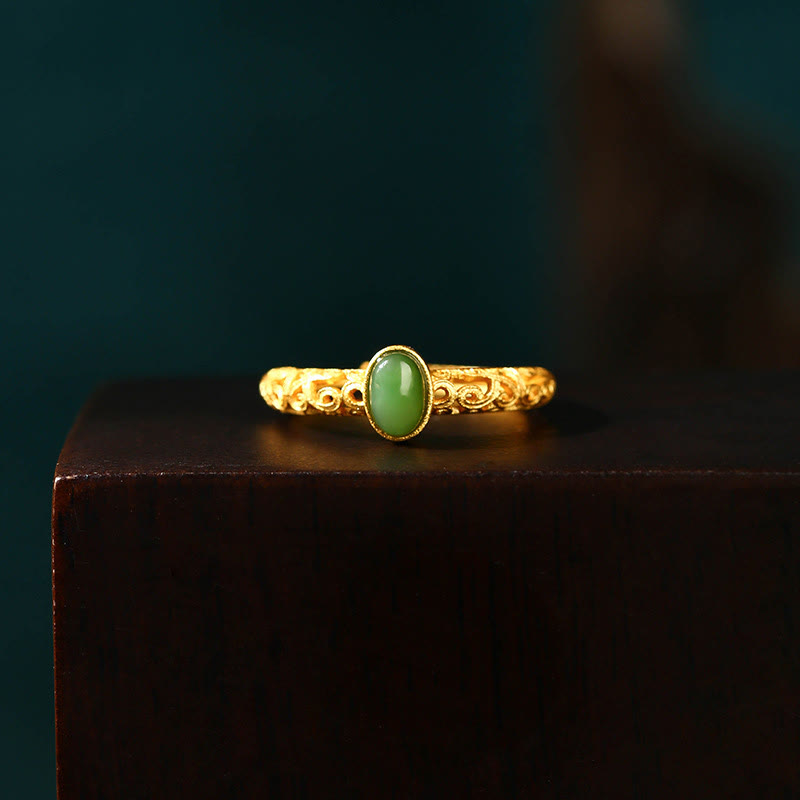 Adjustable Cyan Jade Luck Ring for Success and Healing