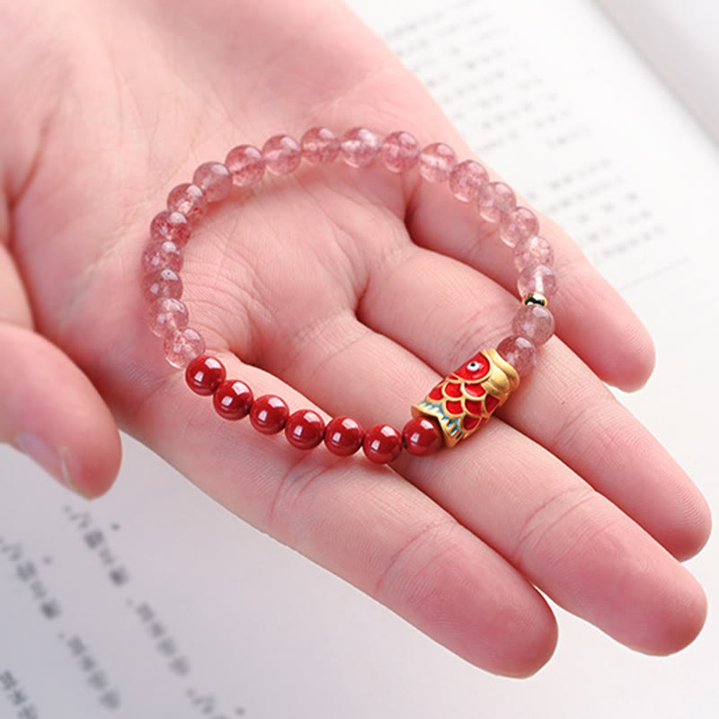 4mm Strawberry Quartz Lucky Koi Fish Healing Bracelet