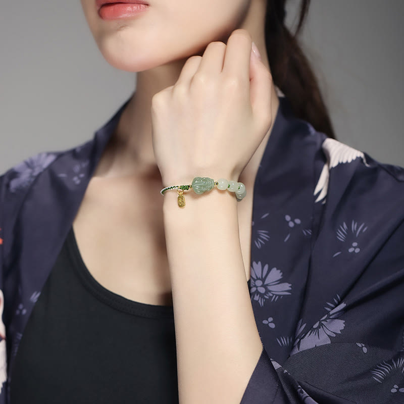 Hetian Jade PiXiu Luck Fu Character String Bracelet