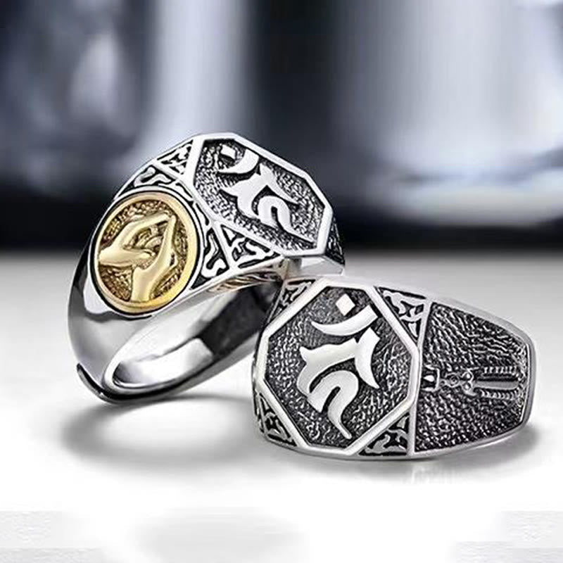 925 Sterling Silver Sanskrit Protection Spiritual Ring Adjustable