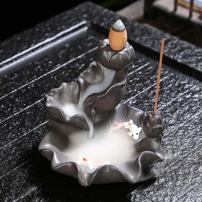 Koi Fish Purple Clay Zen Incense Burner for Luck & Calm