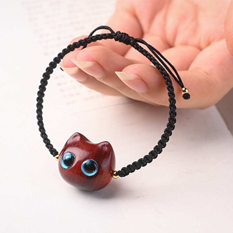Unisex Small Leaf Red Sandalwood and Ebony Wood Calm Protection Bracelet