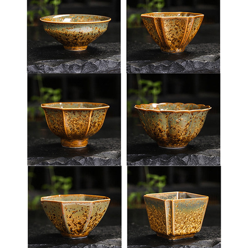 Colorful Brown Ceramic Chinese Tea Cup Bowl 210ml Size