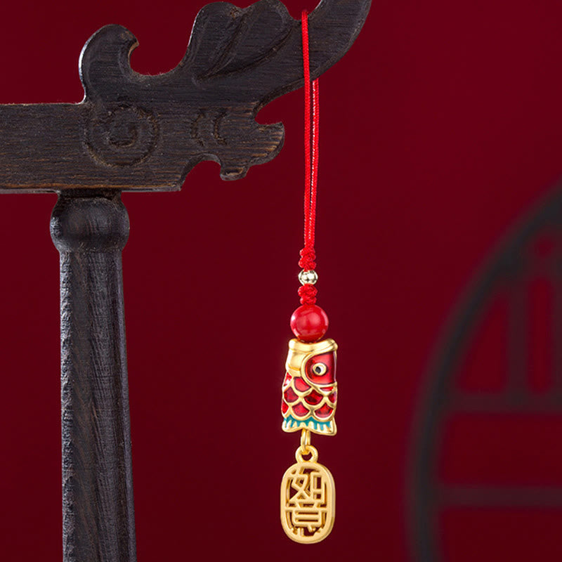 Cinnabar Koi Fish Charm Phone Hanging for Wealth & Luck