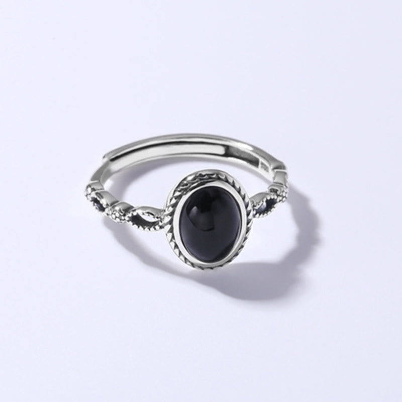 Black Onyx Fortune Ring in 925 Sterling Silver - Protection & Strength