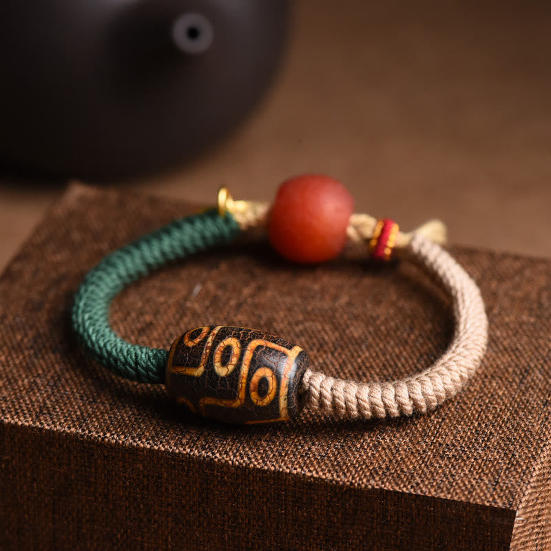 Nine-Eye Dzi Bead Wealth Bracelet | Handmade Agate Rope