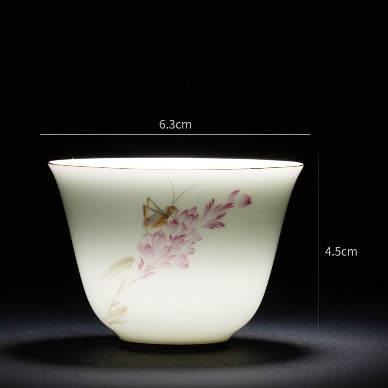 Orchid 70ml Ceramic Chinese Tea Cup with Blue Sea Waves
