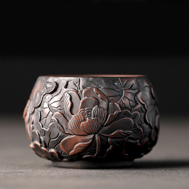 Ceramic Zen Teacup with Lotus & Dragon Design - 130ml Bowl